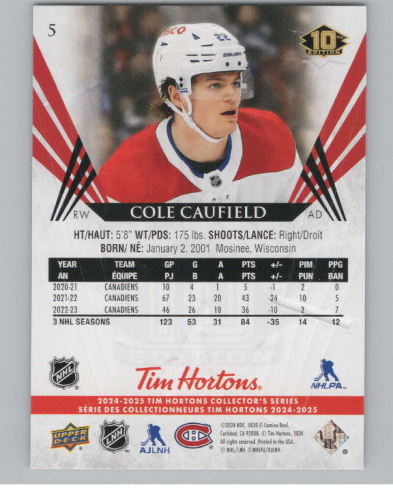 2024-25 Upper Deck Tim Hortons Hockey #5 Cole Caufield Image 2