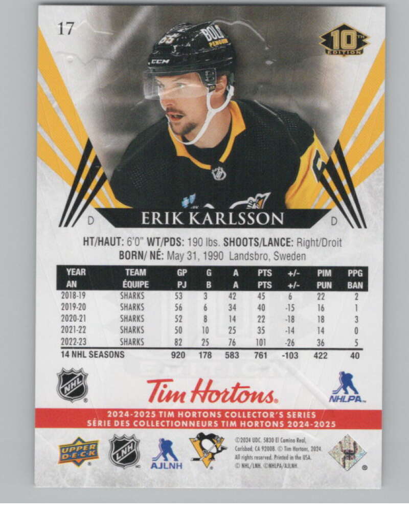 2024-25 Upper Deck Tim Hortons Hockey #17 Erik Karlsson Image 2