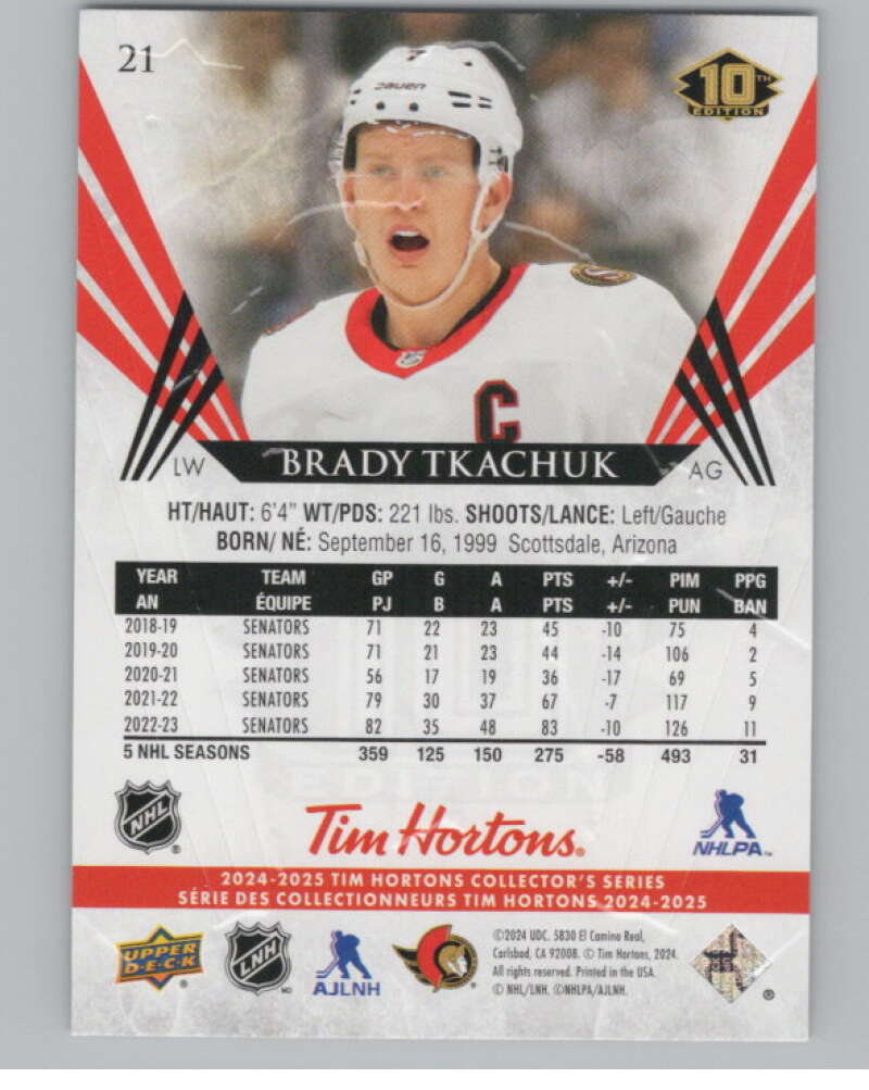 2024-25 Upper Deck Tim Hortons Hockey #21 Brady Tkachuk Image 2