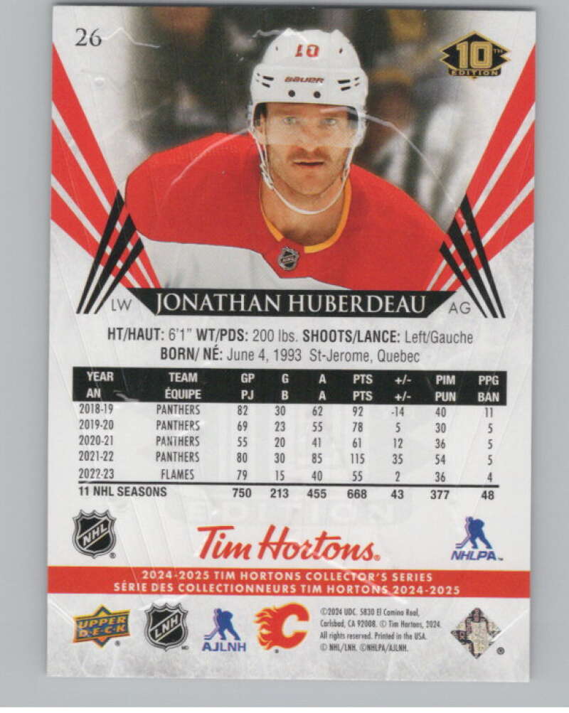 2024-25 Upper Deck Tim Hortons Hockey #26 Jonathan Huberdeau Image 2
