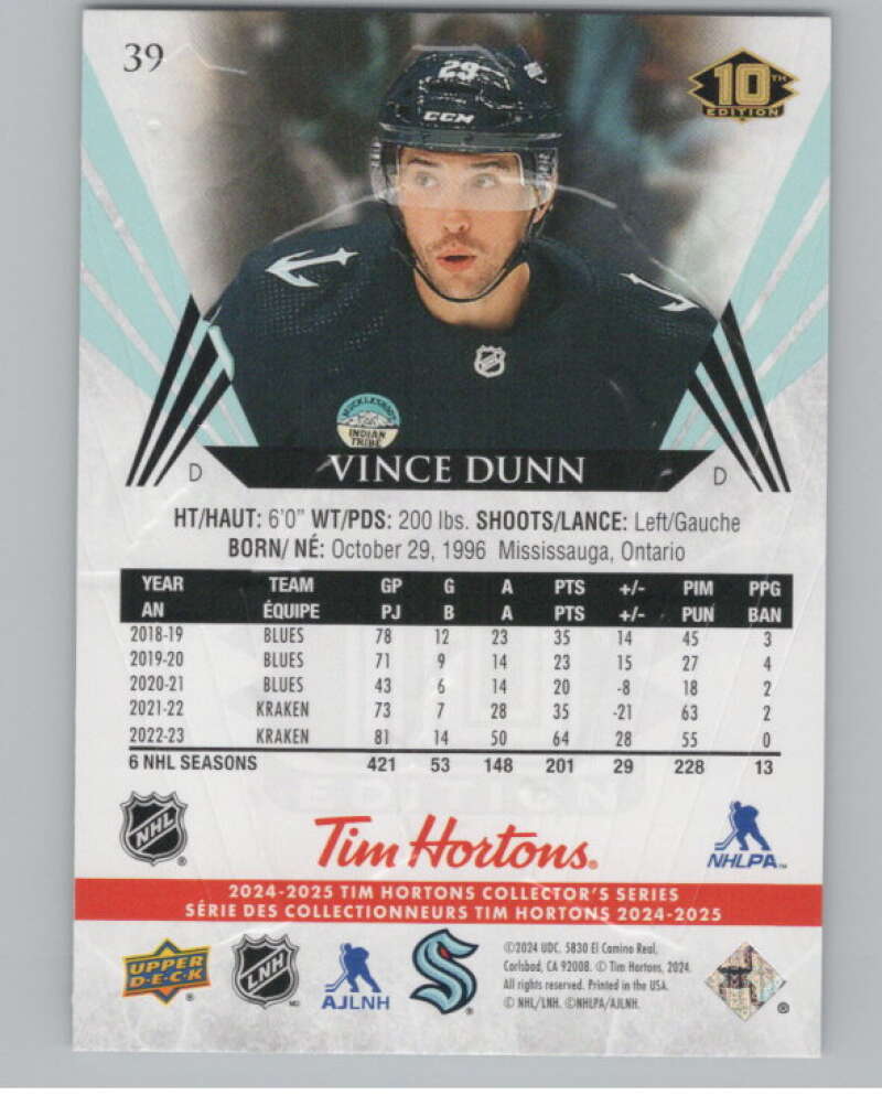 2024-25 Upper Deck Tim Hortons Hockey #39 Vince Dunn Image 2