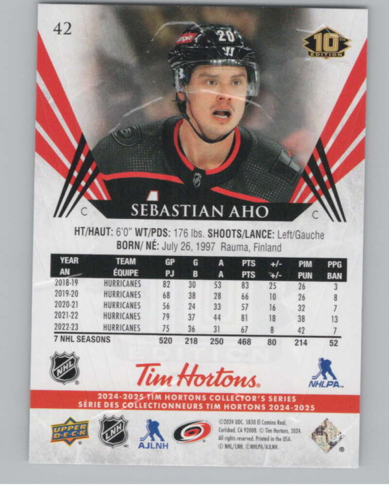 2024-25 Upper Deck Tim Hortons Hockey #42 Sebastian Aho Image 2