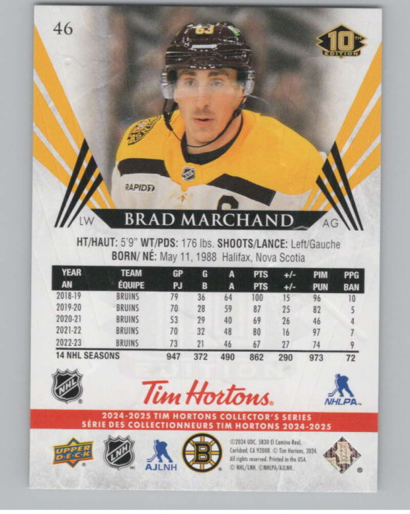 2024-25 Upper Deck Tim Hortons Hockey #46 Brad Marchand Image 2
