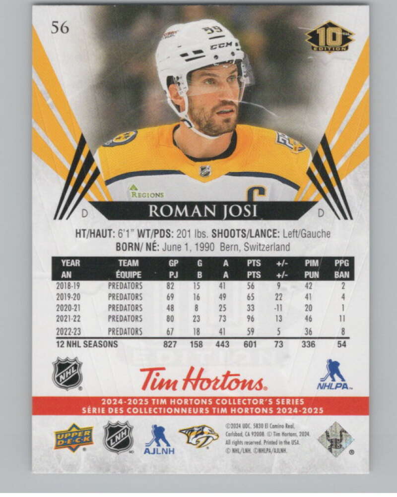 2024-25 Upper Deck Tim Hortons Hockey #56 Roman Josi Image 2