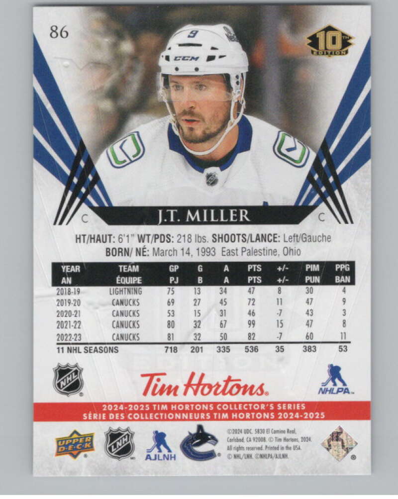 2024-25 Upper Deck Tim Hortons Hockey #86 J.T. Miller Image 2