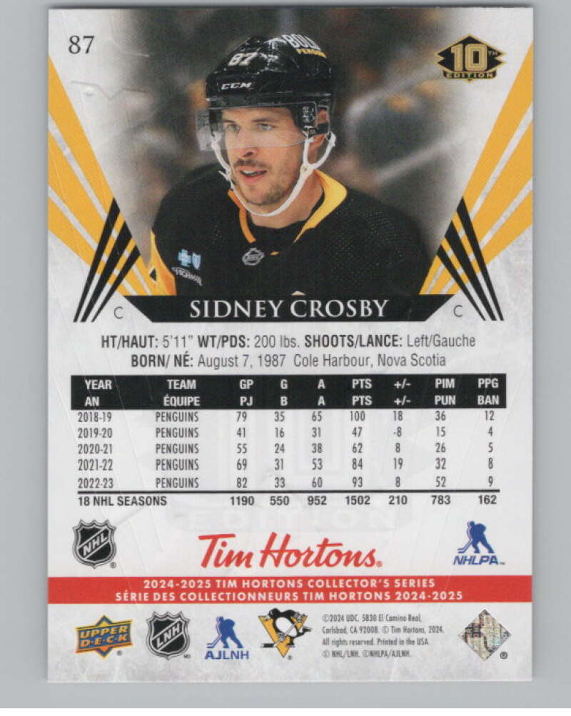 2024-25 Upper Deck Tim Hortons Hockey #87 Sidney Crosby Image 2