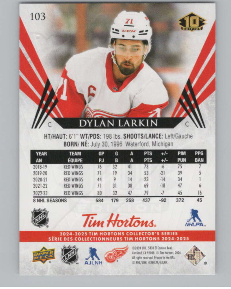 2024-25 Upper Deck Tim Hortons Hockey #103 Dylan Larkin Image 2