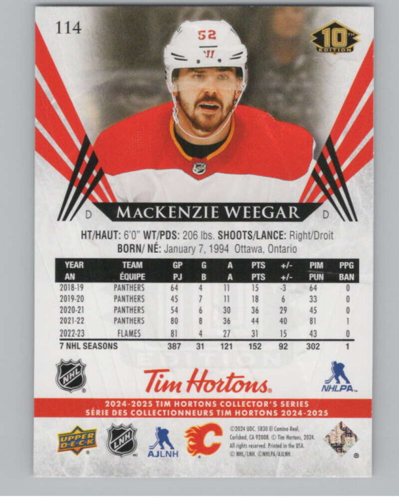 2024-25 Upper Deck Tim Hortons Hockey #114 MacKenzie Weegar Image 2