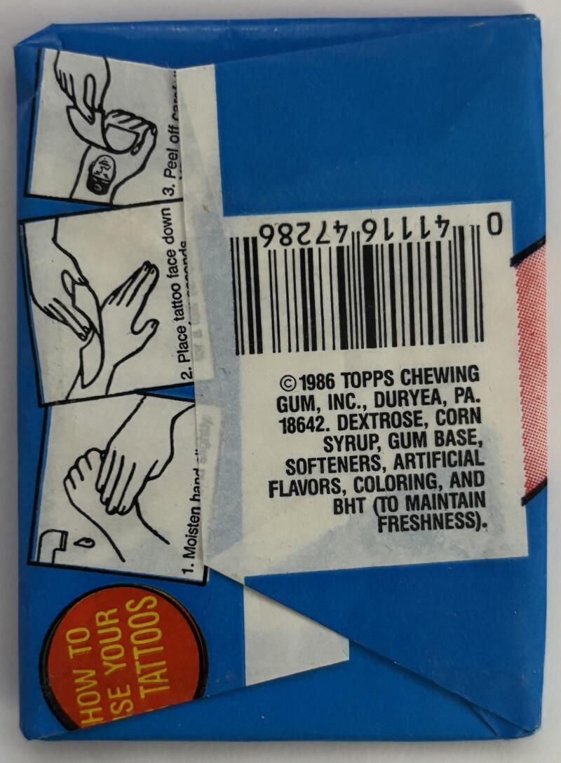 1986 Topps Pete Rose Baseball Vintage Wax Pack - 18 Tattoos + Gum V98791 Image 2