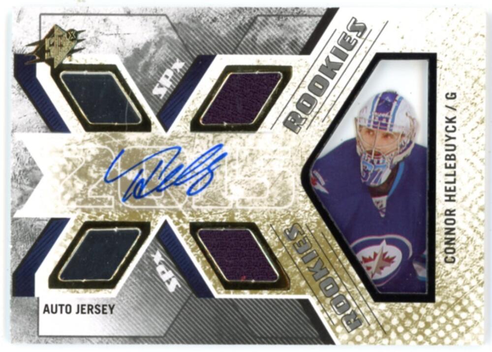 2015-16 SPx #144 Connor Hellebuyck JERSEY AUTO Rookie 441/499 RC V98797 Image 1