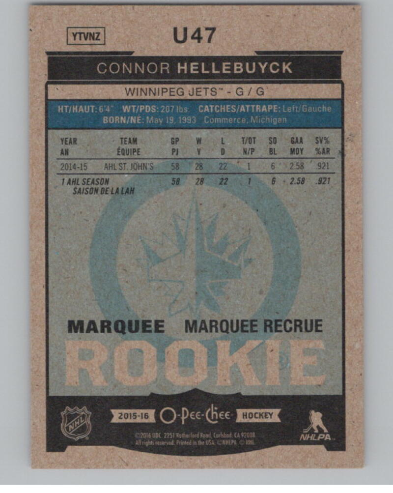 2015-16 O-Pee-Chee Update Red #U47 Connor Hellebuyck Rookie V98802 Image 2