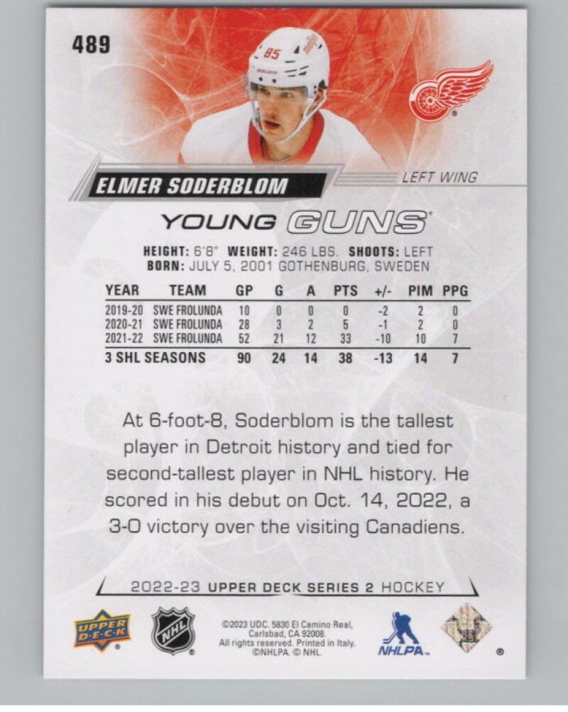 2022-23 Upper Deck #489 Elmer Soderblom Young Guns Rookie V98803 Image 2