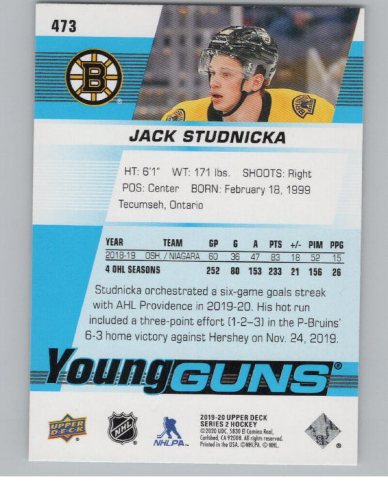 2019-20 Upper Deck #473 Jack Studnicka Young Guns Rookie V98806 Image 2
