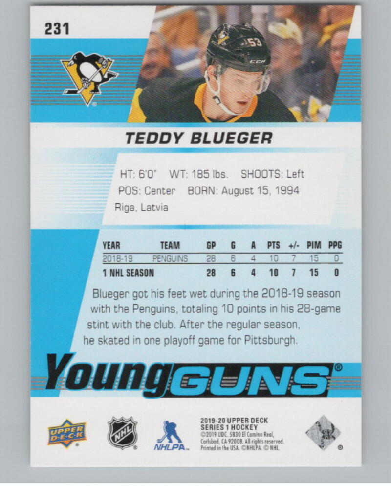 2019-20 Upper Deck #231 Teddy Blueger Young Guns Rookie V98807 Image 2
