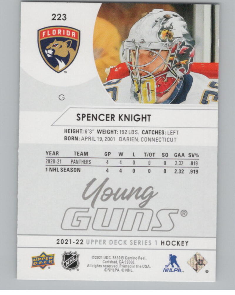 2021-22 Upper Deck #223 Spencer Knight Young Guns Rookie V98809 Image 2