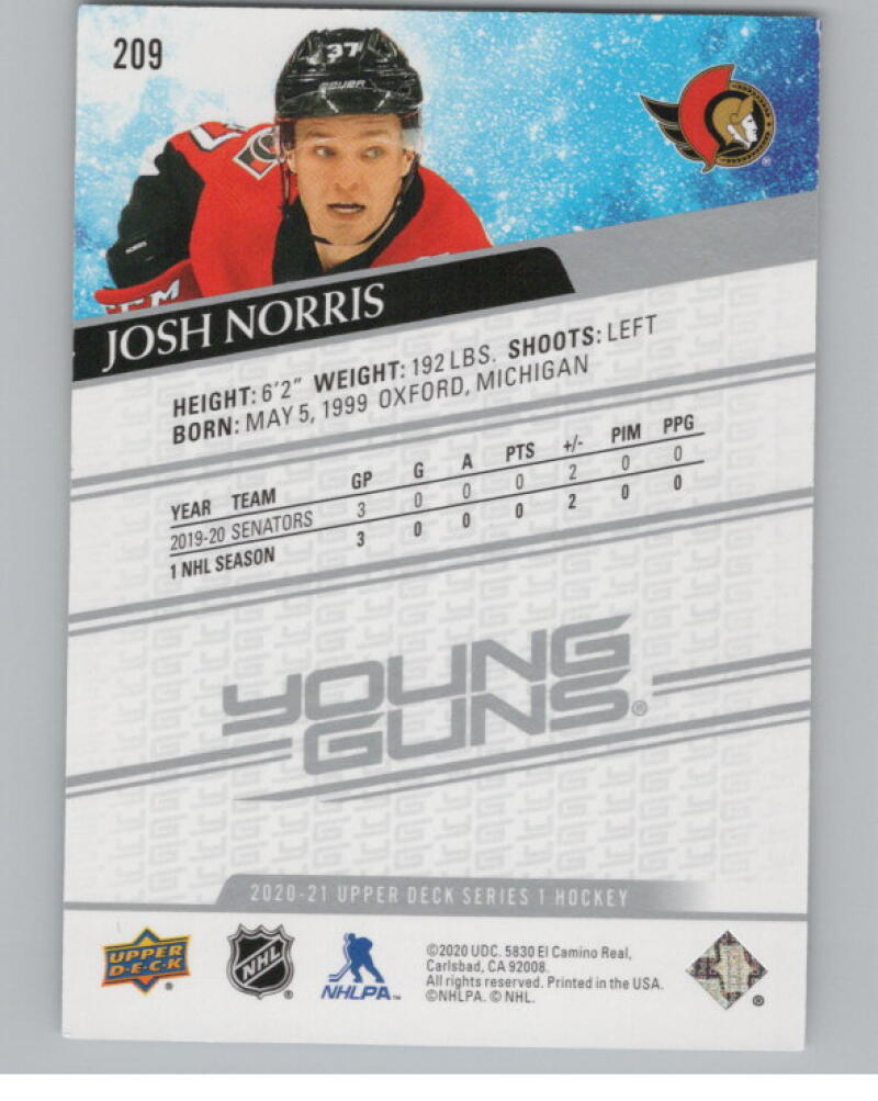 2020-21 Upper Deck #209 Josh Norris Young Guns Rookie V98813 Image 2