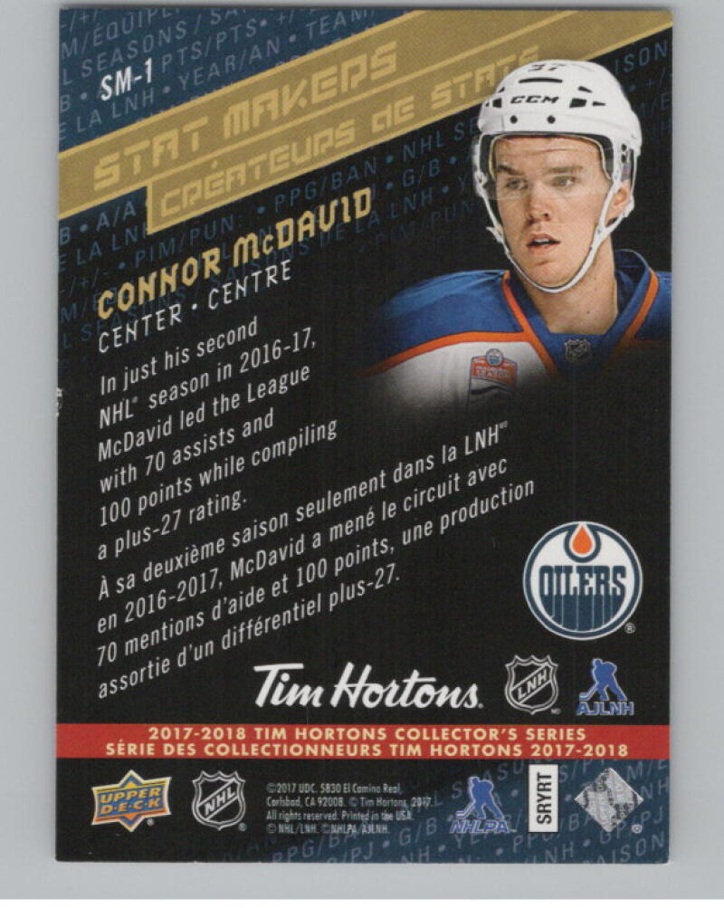 2017-18 Upper Deck Tim Hortons Stat Makers #SM1 Connor McDavid V98818 Image 2