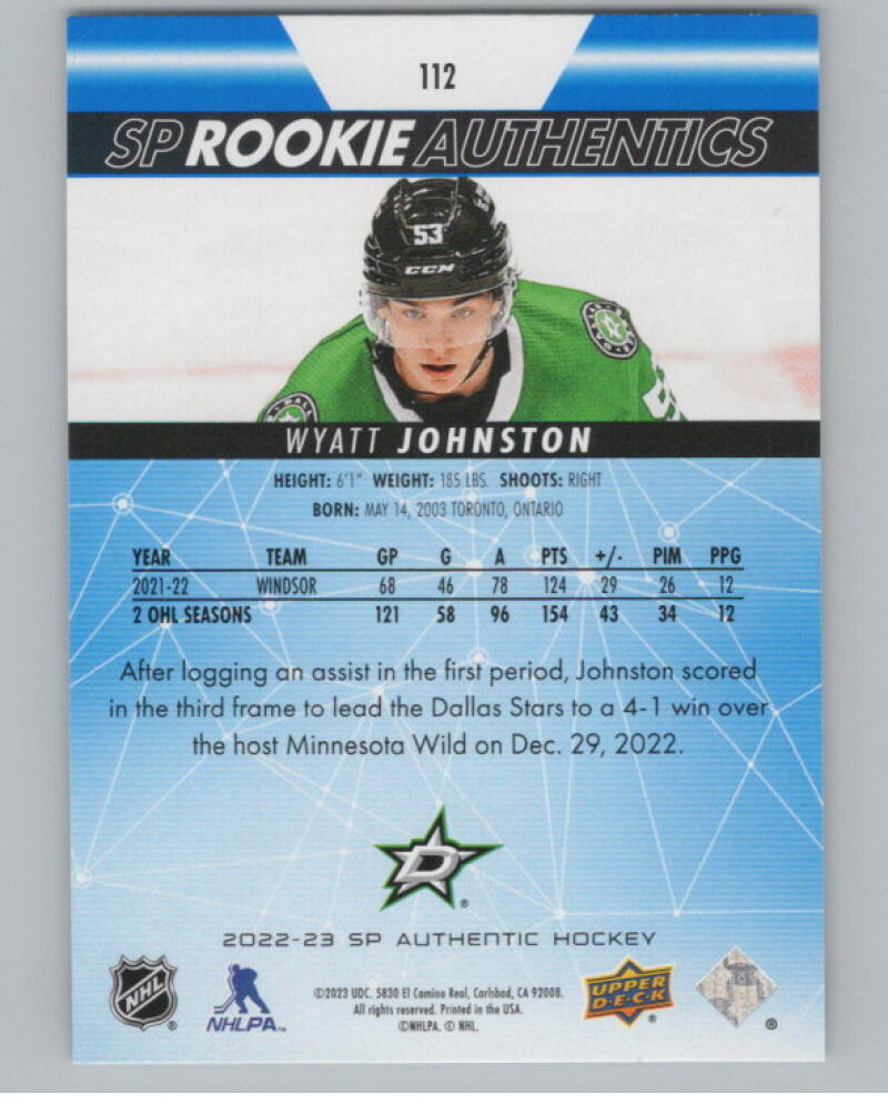 2022-23 SP Blue #112 Wyatt Johnston Rookie Authentic RC V98822 Image 2