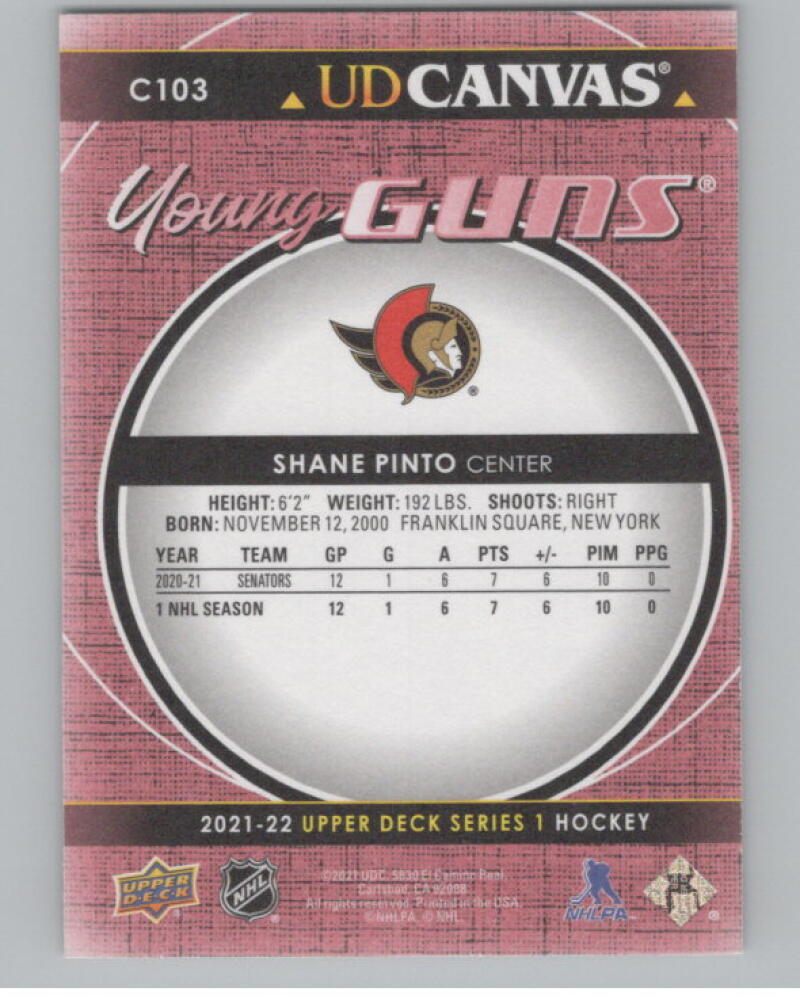 2021-22 Upper Deck Canvas #C103 Shane Pinto Young Guns Rookie V98826 Image 2
