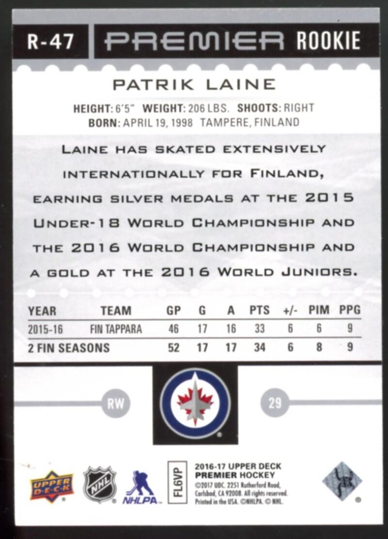 2016-17 Upper Deck Premier Rookies #R47 Patrik Laine 90/199 Rookie V98831 Image 2