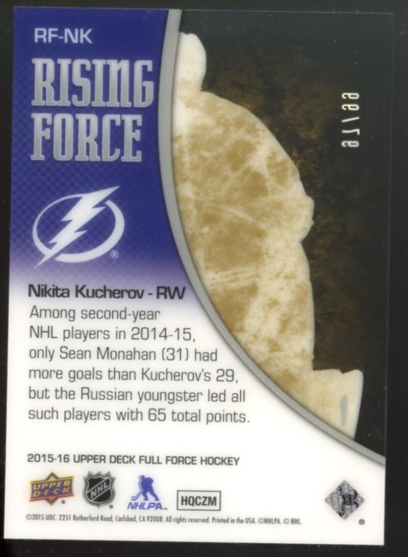 2015-16 Upper Deck Full Force Rising Force Gold 97/99 Nikita Kucherov V98839 Image 2