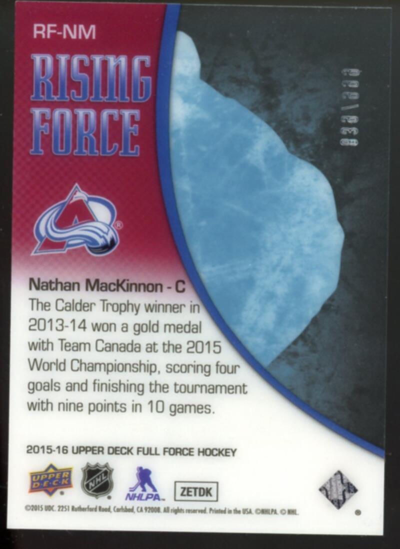 2015-16 Upper Deck Full Force Rising Force 839/999 Nathan MacKinnon V98840 Image 2