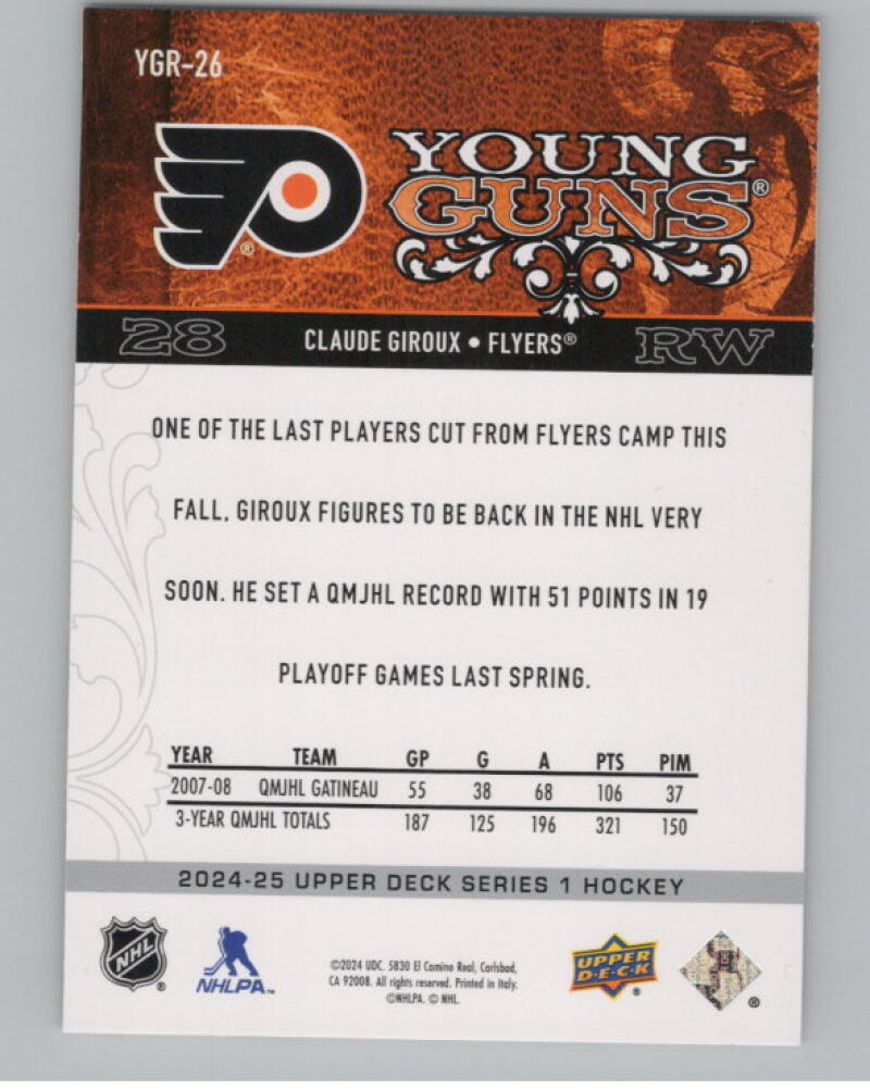 2024-25 Upper Deck Young Guns Renewed #YGR26 Claude Giroux V98845 Image 2