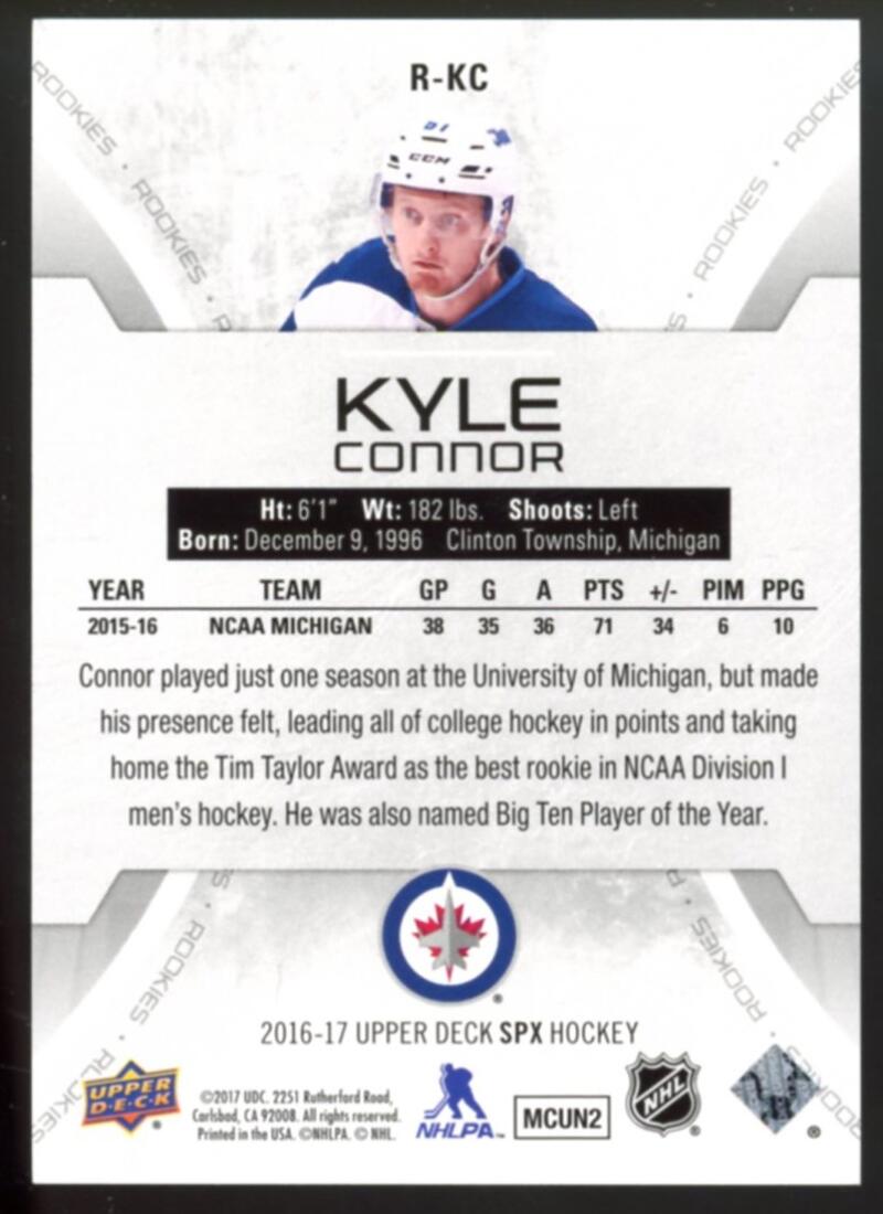 2016-17 SPx Rookies #RKC Kyle Connor RC 215/399 Rookie V98854 Image 2