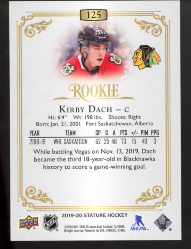 2019-20 Upper Deck Stature #125 Kirby Dach 172/999 RC Rookie V98856 Image 2