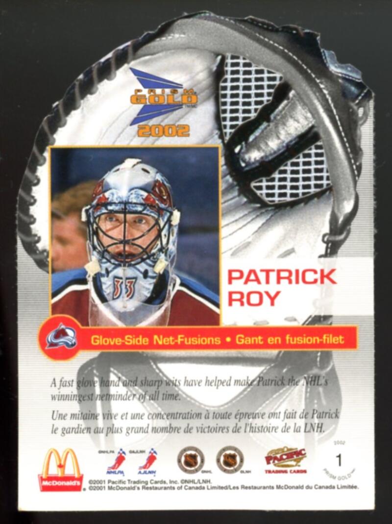 2001-02 McDonald's Pacific Glove-Side Net-Fusion #1 Patrick Roy V98857 Image 2