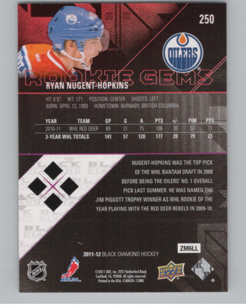 2011-12 Black Diamond #250 Ryan Nugent-Hopkins RC Rookie Oilers V98859 Image 2