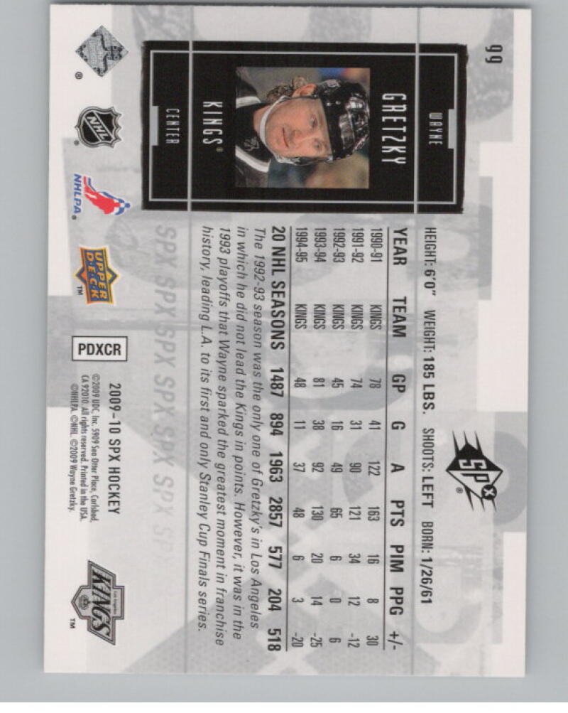 2009-10 Upper Deck SPx #99 Wayne Gretzky Kings V98863 Image 2