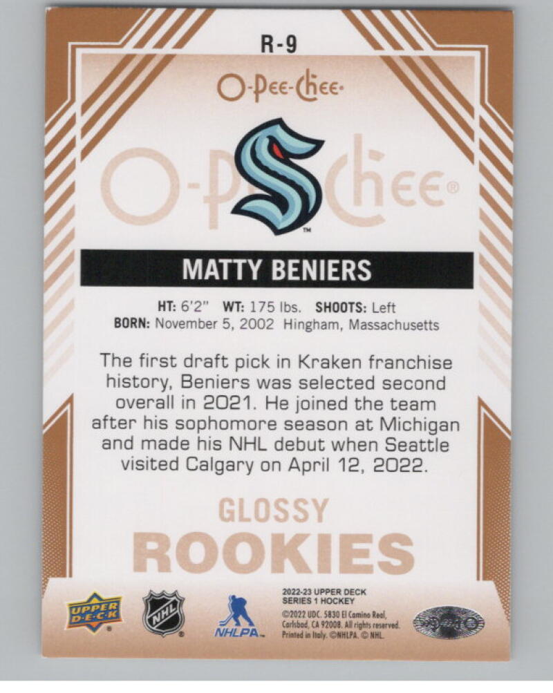 2022-23 Upper Deck O-Pee-Chee Glossy Bronze #R9 Matty Beniers Rookie V98864 Image 2