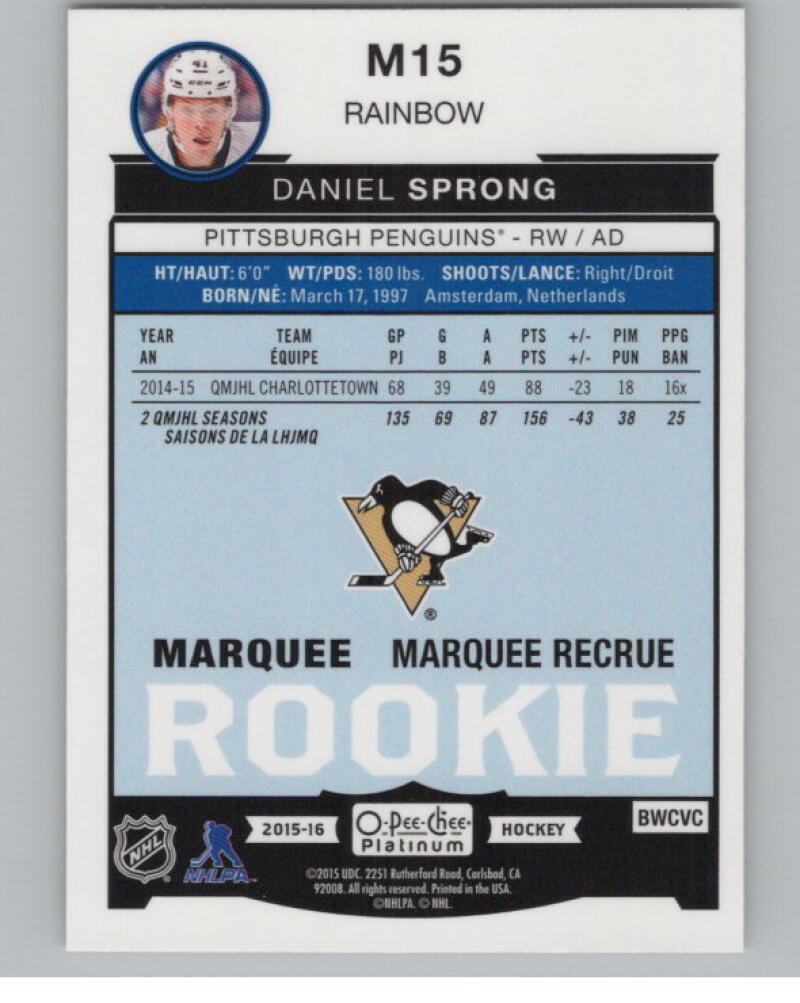 2015-16 O-Pee-Chee Platinum Marquee Rookies #M15 Daniel Sprong RC V98878 Image 2