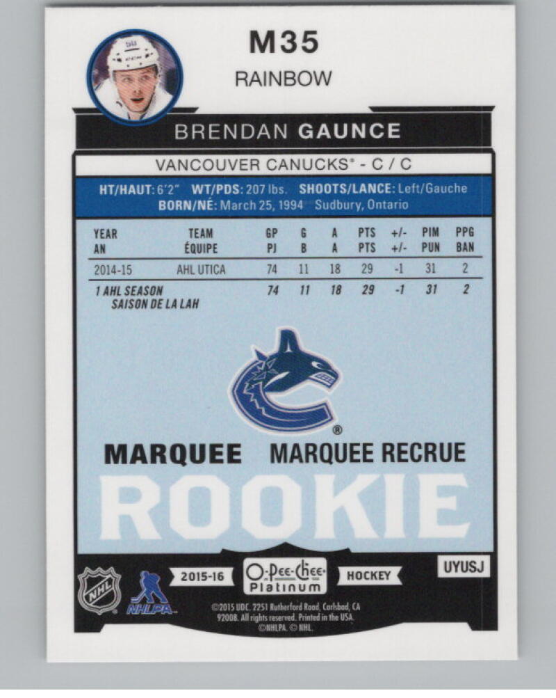 2015-16 O-Pee-Chee Platinum Marquee Rookies #M35 Brendan Gaunce RC V98879 Image 2