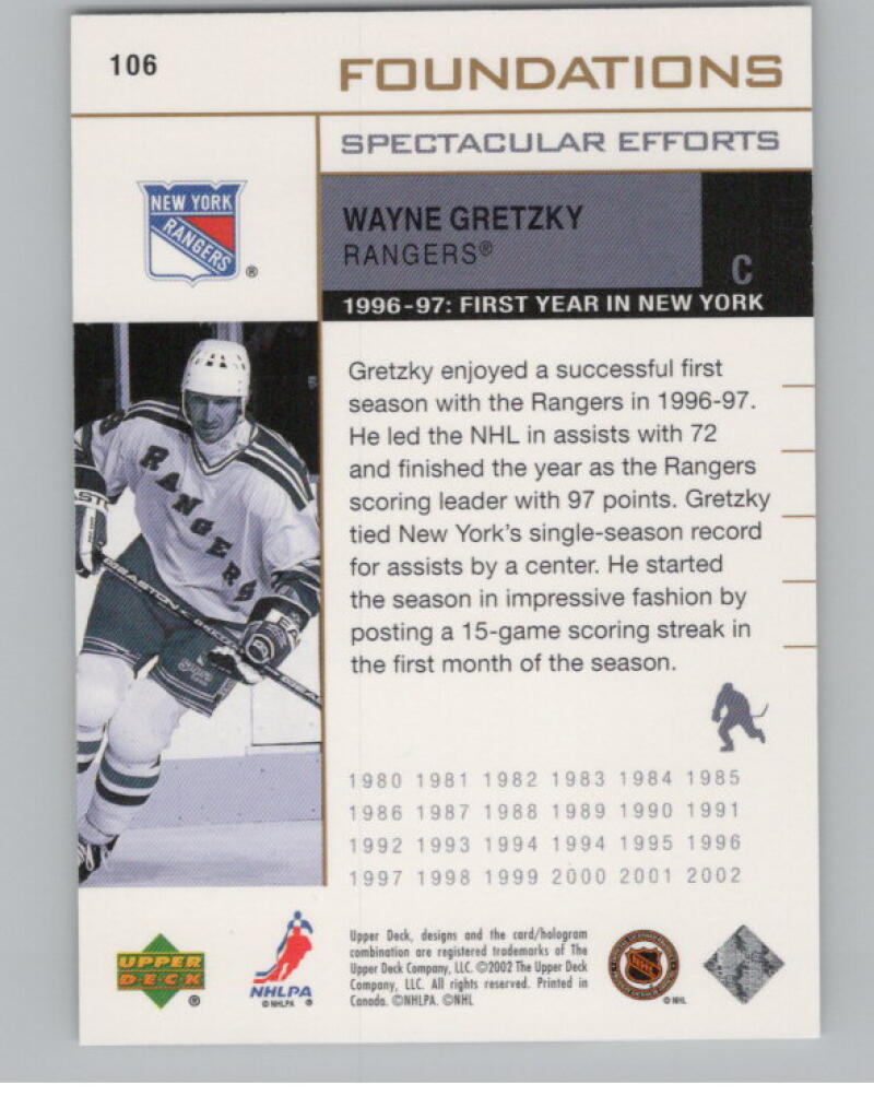 2002-03 Upper Deck Foundations #106 Wayne Gretzky 868/1250 SE V98883 Image 2