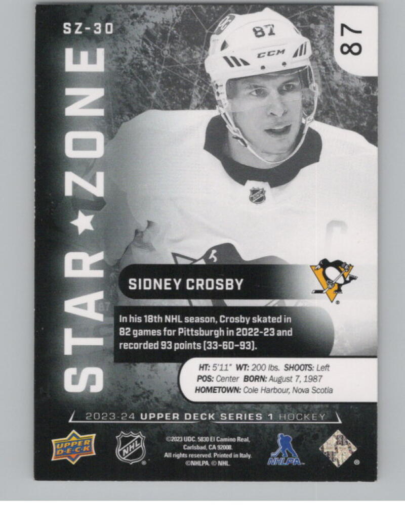 2023-24 Upper Deck Star Zone #SZ30 Sidney Crosby V98888 Image 2