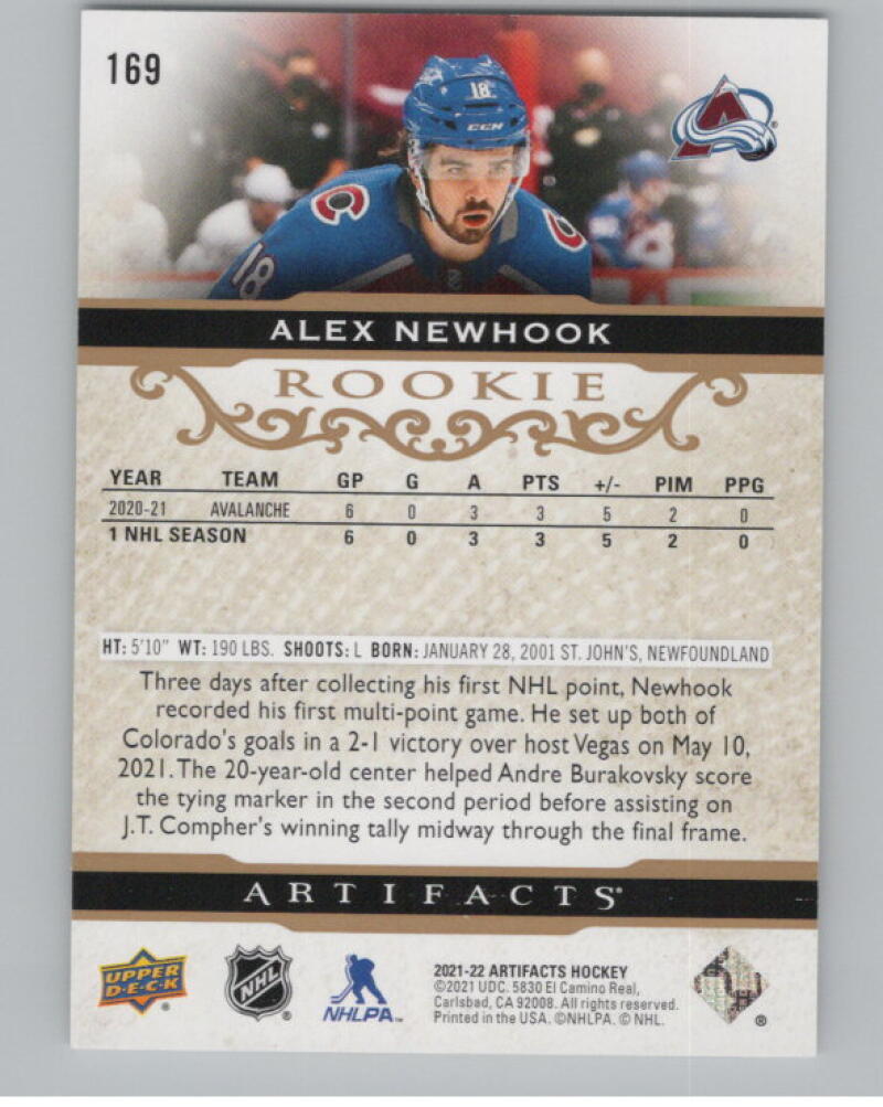 2021-22 Upper Deck Artifacts #169 Alex Newhook Rookie RC V98892 Image 2