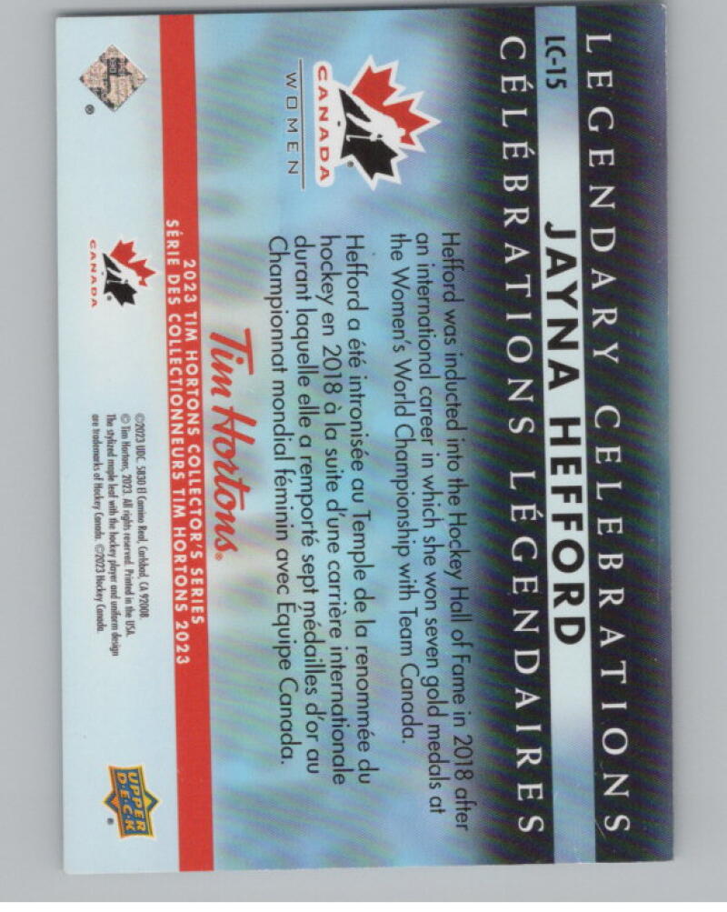 2022-23 UD Tim Hortons Legends Legendary Celebrations Jayna Hefford V98894 Image 2