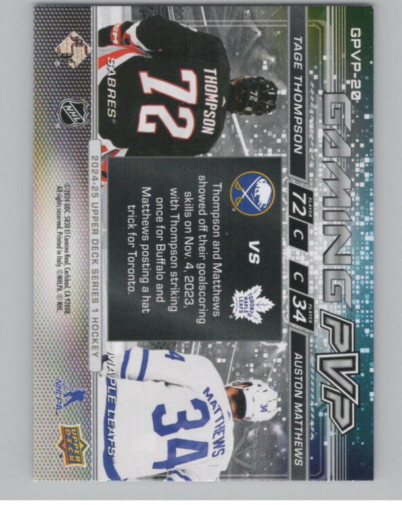 2024-25 Upper Deck Gaming PVP Tage Thompson/Auston Matthews V98896 Image 2