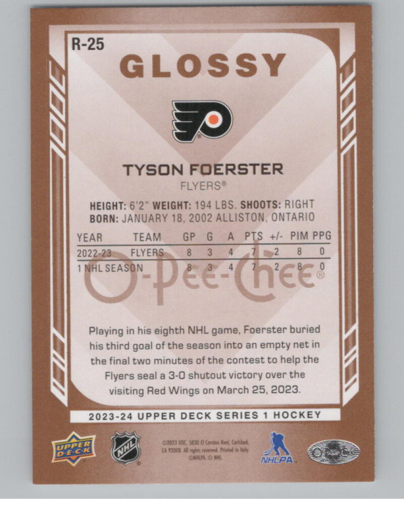 2023-24 Upper Deck OPC Glossy #R25 Tyson Foerster Rookie RC V98900 Image 2