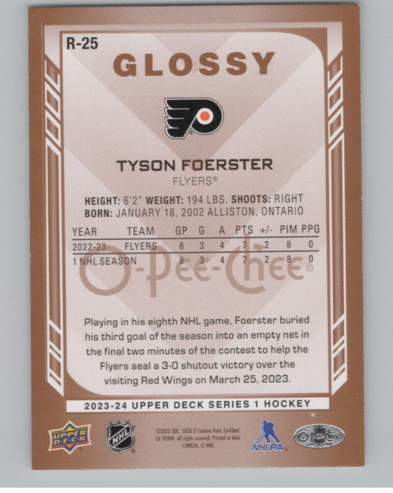 2023-24 Upper Deck OPC Glossy #R25 Tyson Foerster Rookie RC V98901 Image 2