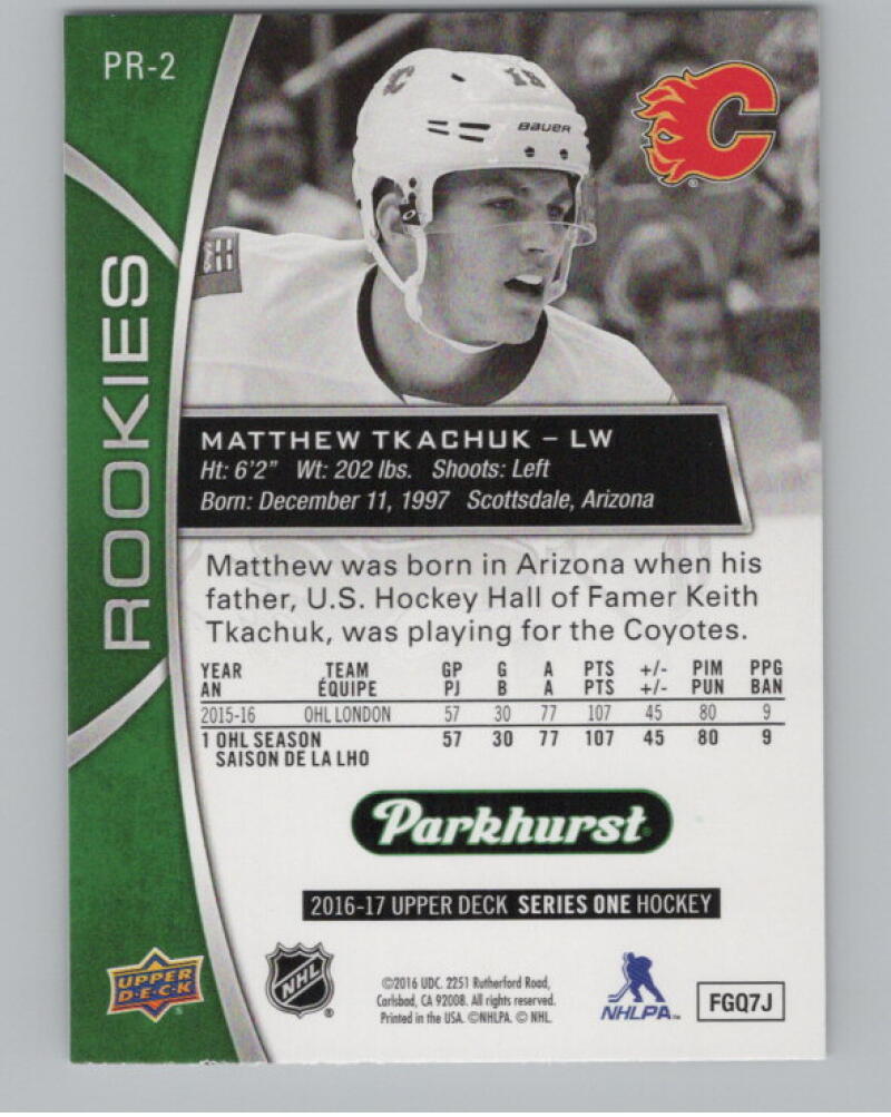 2016-17 Upper Deck Parkhurst Rookies #PR2 Matthew Tkachuk Rookie RC V98902 Image 2