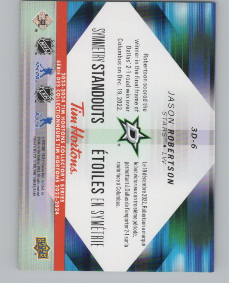 2023-24 Upper Deck Tim Hortons Symmetry Standout #3D6 Jason Robertson V98903 Image 2