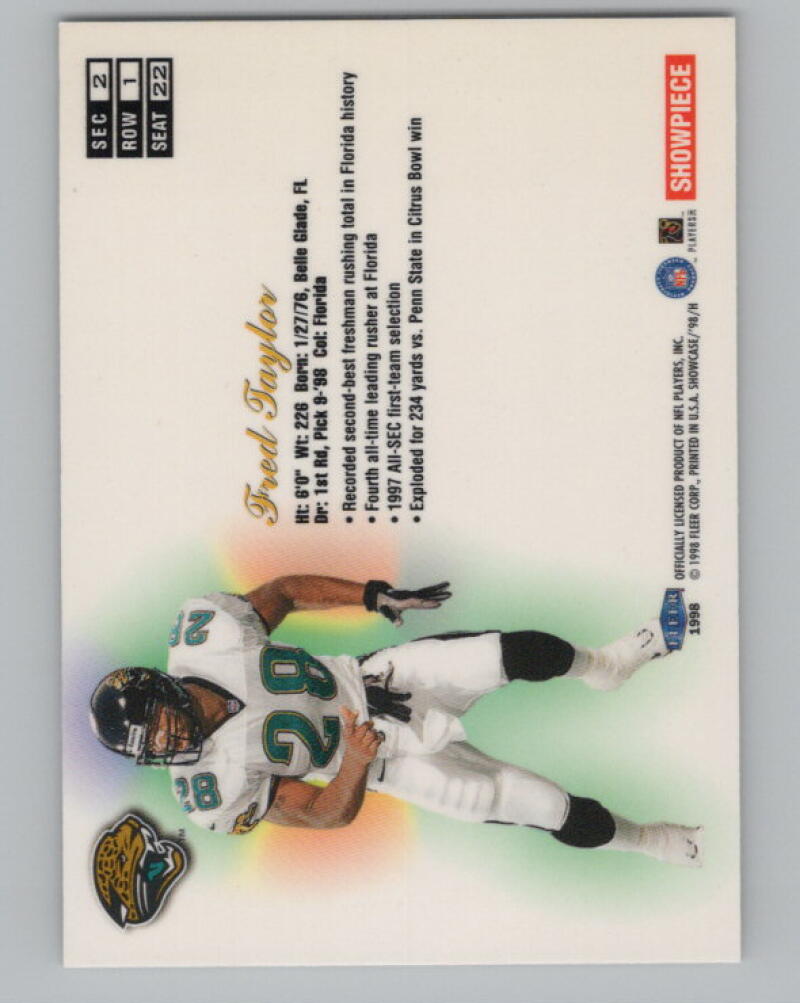 1998 Flair Showcase Row 1 #22 Fred Taylor Football V98964 Image 2