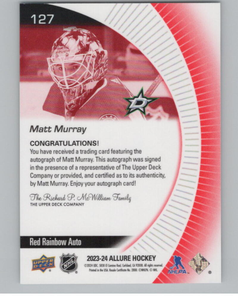 2023-24 Upper Deck Allure Autographs Red Rainbow Matt Murray RC V98971 Image 2
