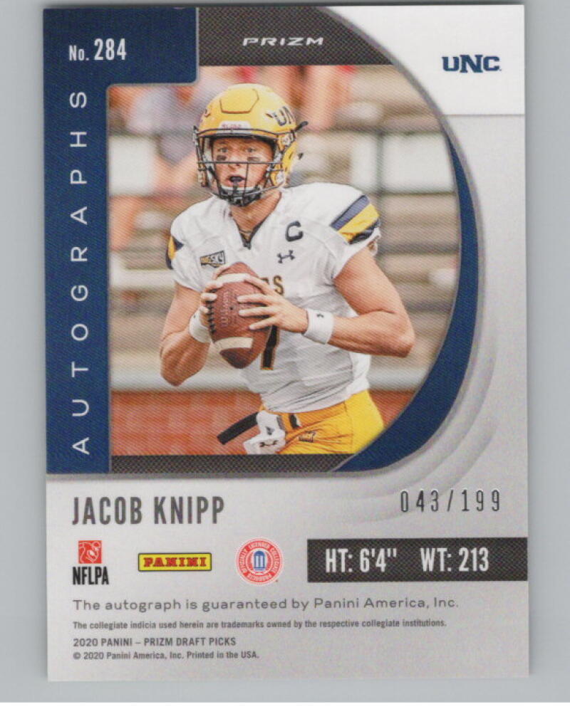 2020 Prizm Draft Picks Autograph Purple and Green Jacob Knipp 43/199 V98994 Image 2