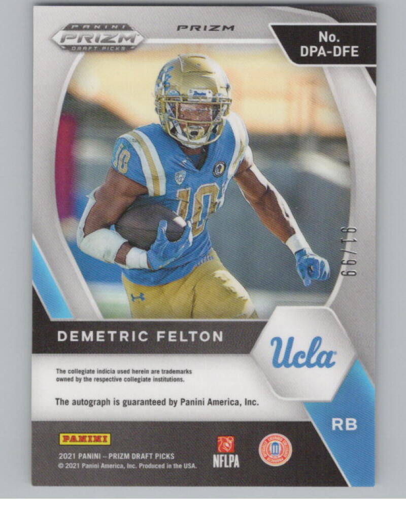 2021 Panini Prizm Draft Picks Autographs Purple Ice 91/99 Demetric Felton V98996 Image 2