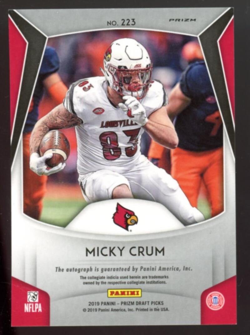 2019 Panini Contenders Draft Picks #242 Micky Crum Auto RC V98999 Image 2
