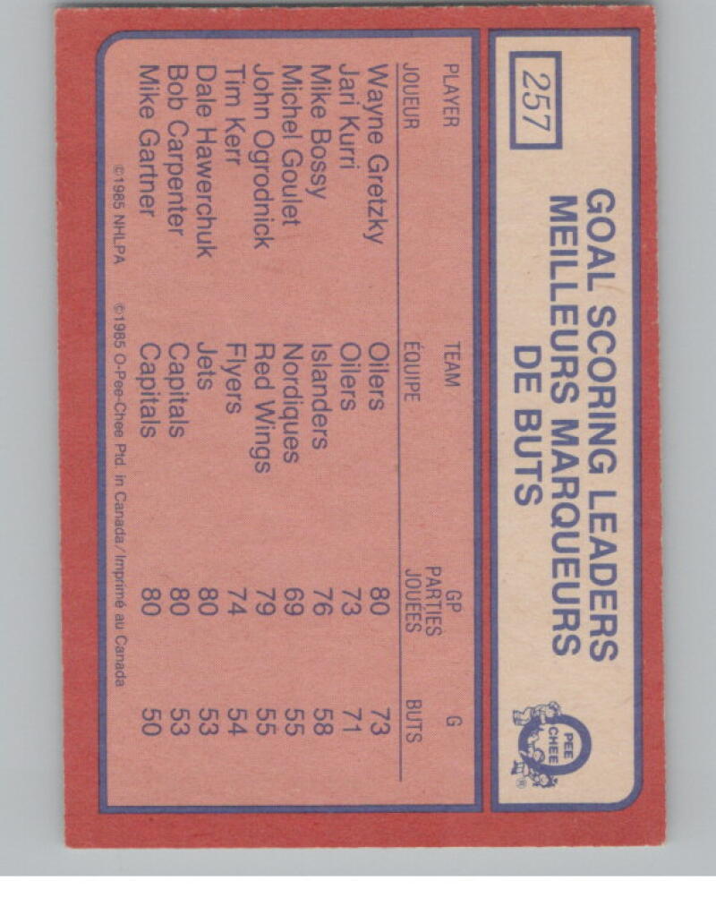 1985-86 O-Pee-Chee #257 Wayne Gretzky LL OPC Oilers V99004 Image 2